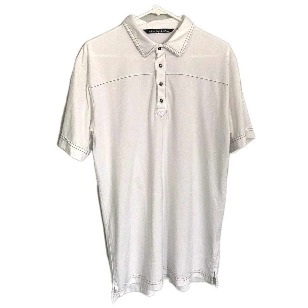 Travis Mathew Polo Shirt Mens L Wht Golf Performance Lightweight Contrast Stitch